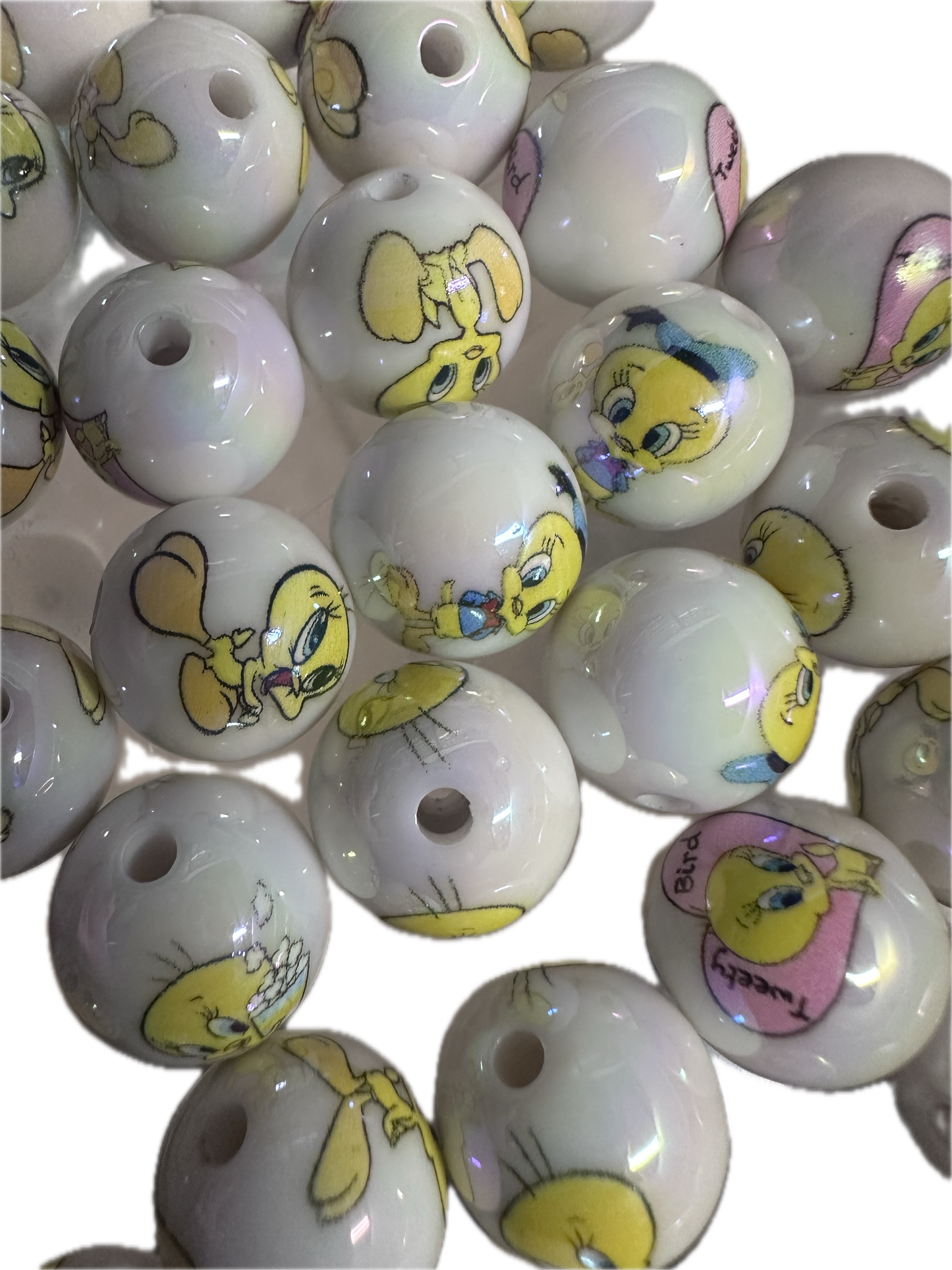 Yellow bird round beads/ Ten (10) included/16mm Bead/ beadable pen/ jewelry/ keychain/