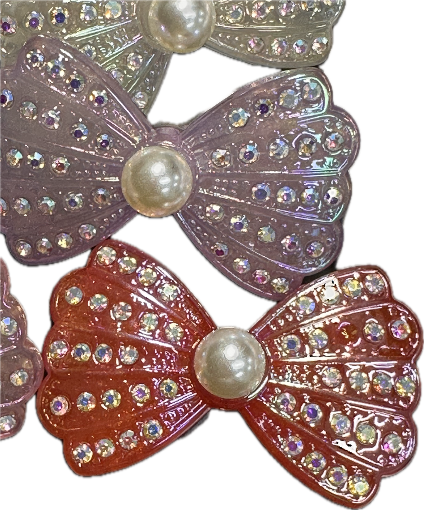 Large fancy bowties with rhinestones and pearls- set of 3/ same on both sides/ beadable pen/ keychain bead/bow beads/UV coated/ 33mmx55mm