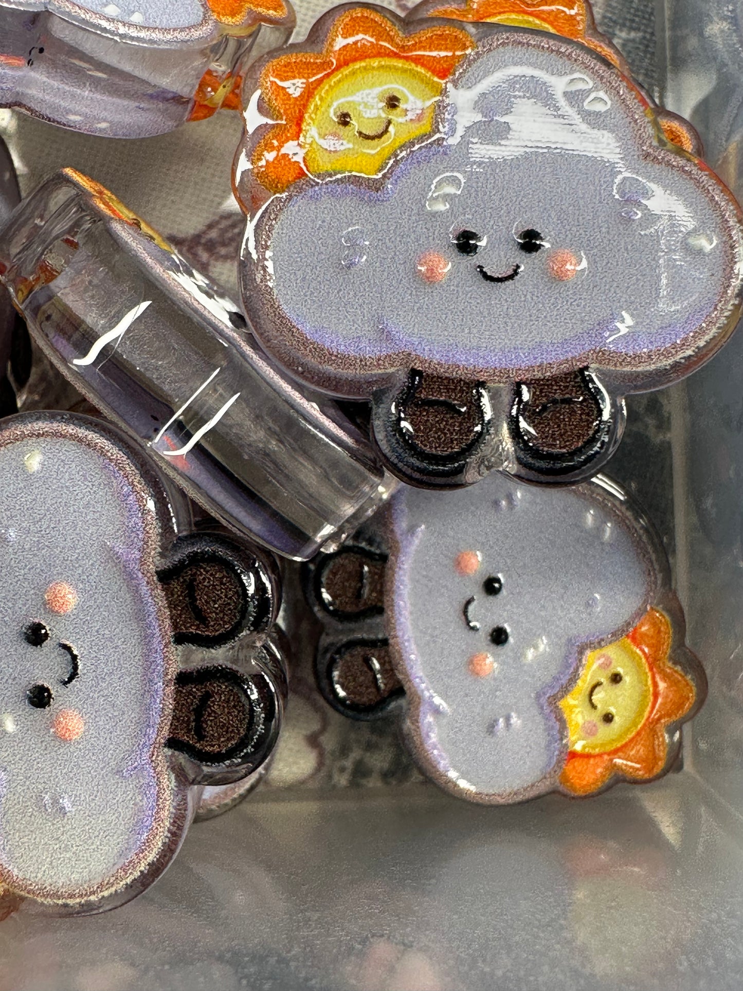 Partly sunny acrylic focal bead- set of 2/ focal bead/ pen beading / keychain bead / clouds