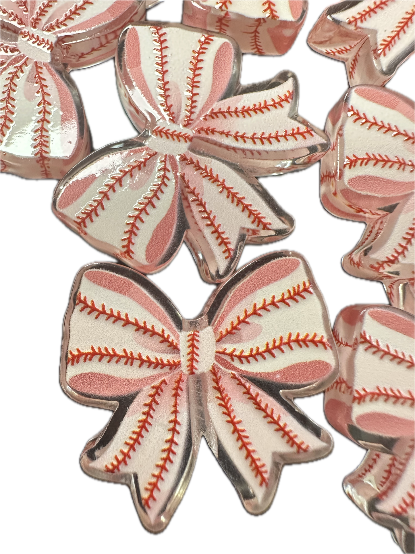 Baseball bow acrylic focal bead- set of 2/ focal bead/ pen beading / keychain bead/ sports