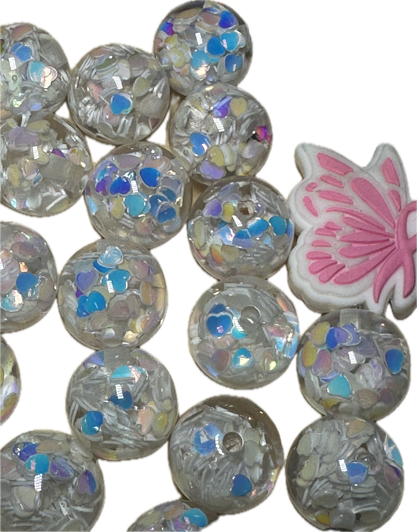 16mm resin beads with holographic hearts inside/ set of ten (10) 16mm beads/ infused beads/ pen beading beads/ beautiful / keychain beads/ DIY