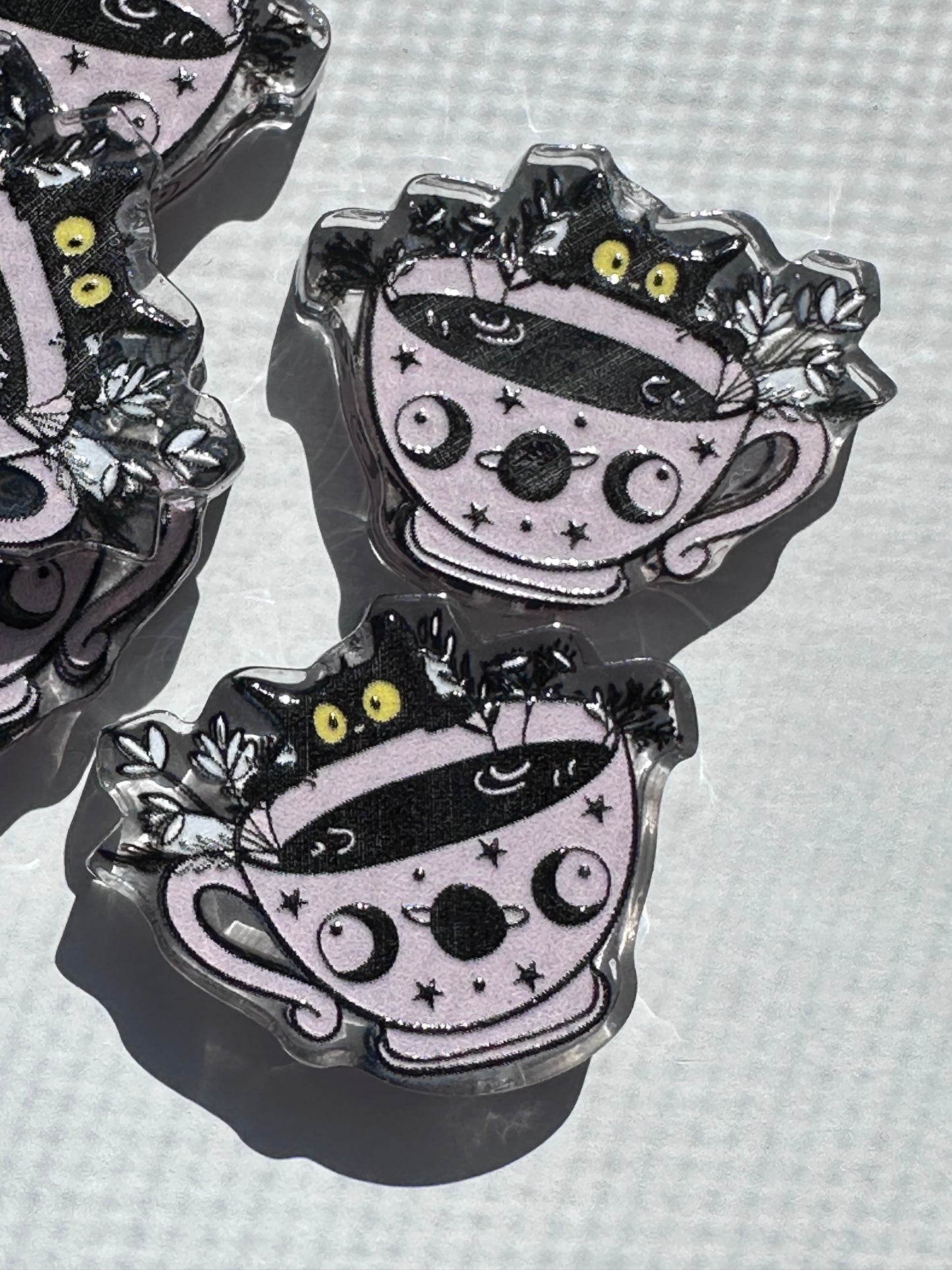 Tea cup acrylic focal bead- set of 2/ focal bead/ pen beading / keychain bead/Black cat/Cosmic/ celestial