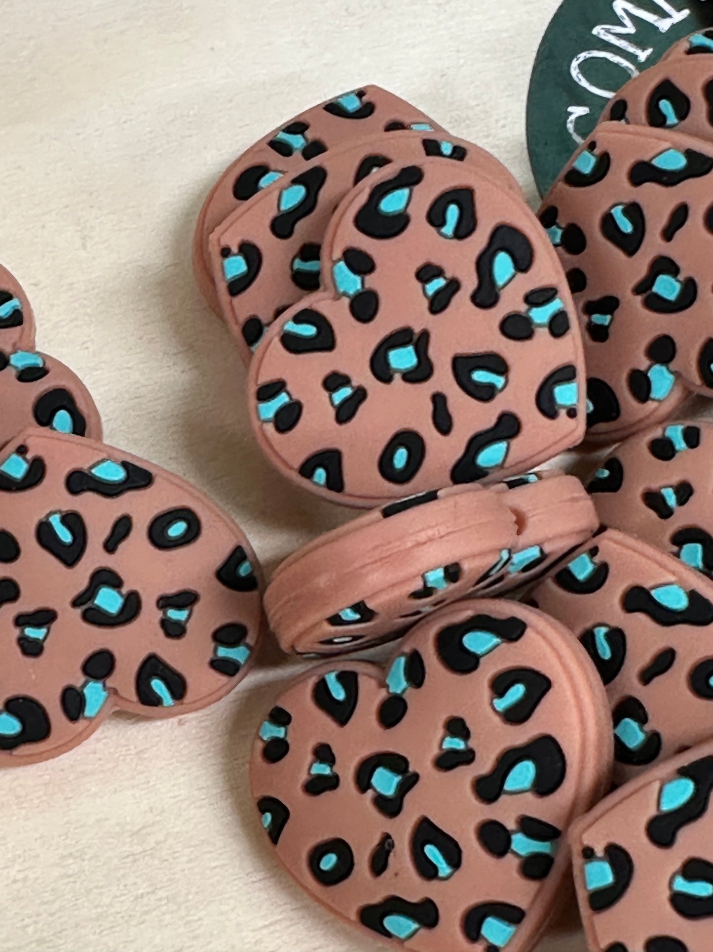 Heart shaped chocolate chip cookie/ teal green spots/ focal bead for pen beading/ DIY