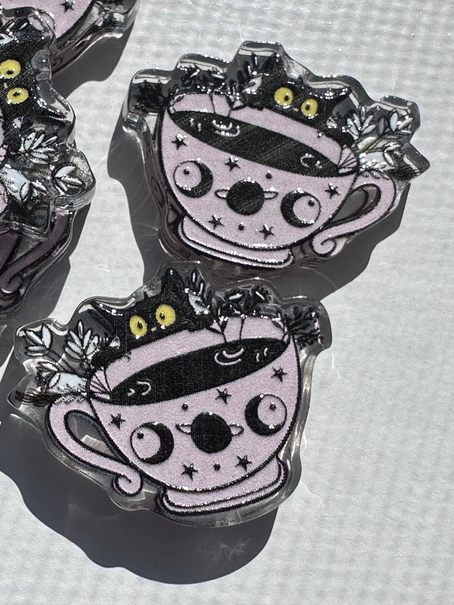 Tea cup acrylic focal bead- set of 2/ focal bead/ pen beading / keychain bead/Black cat/Cosmic/ celestial