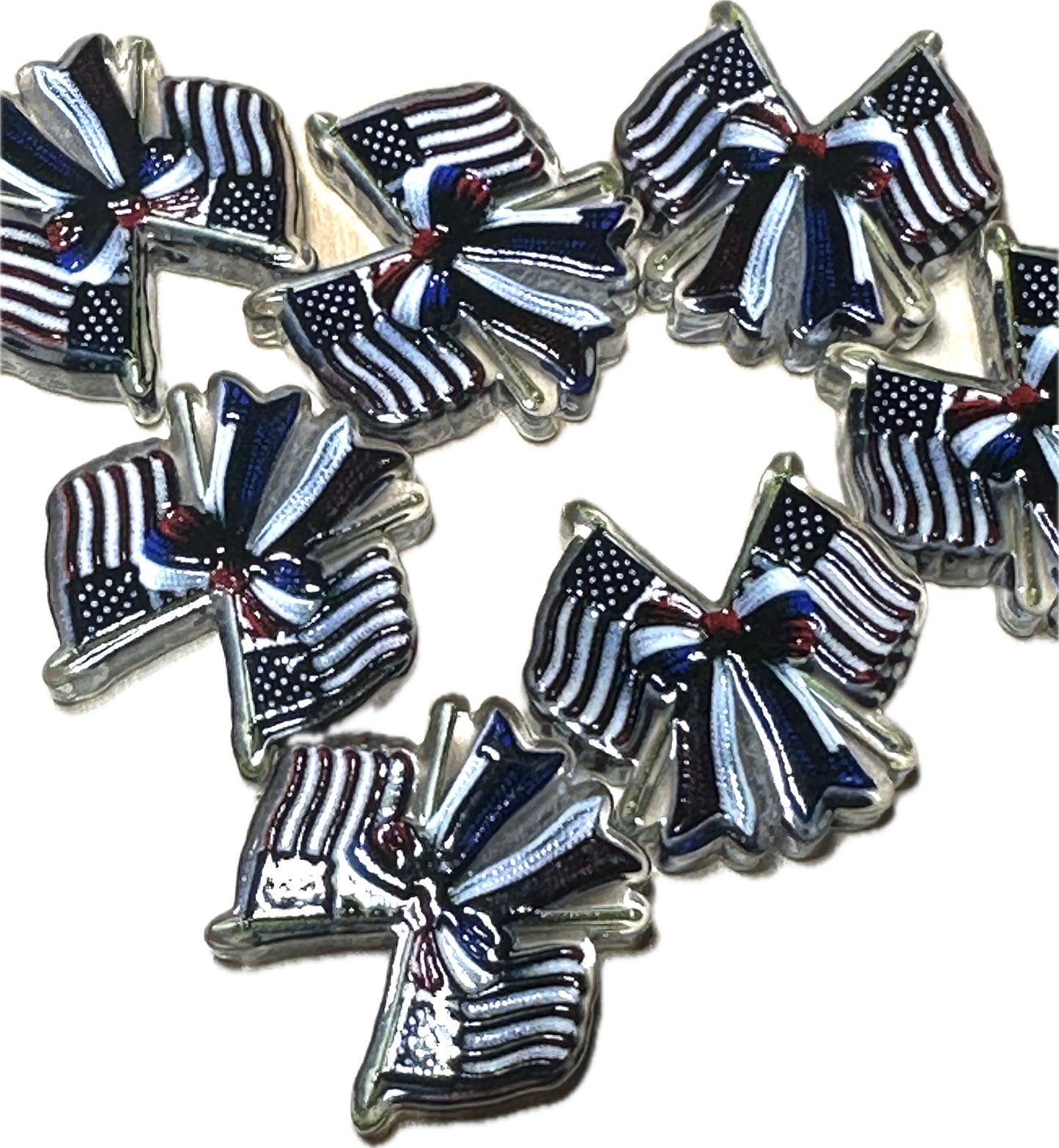 Patriotic Flags and Bow acrylic focal bead- set of 2/ focal bead/ pen beading / keychain bead/