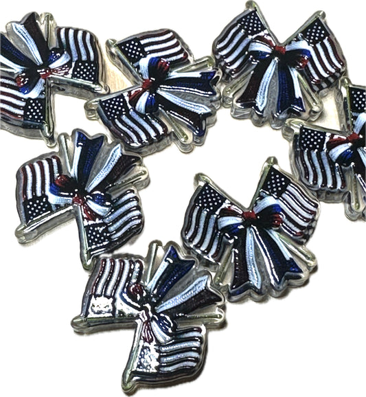 Patriotic Flags and Bow acrylic focal bead- set of 2/ focal bead/ pen beading / keychain bead/
