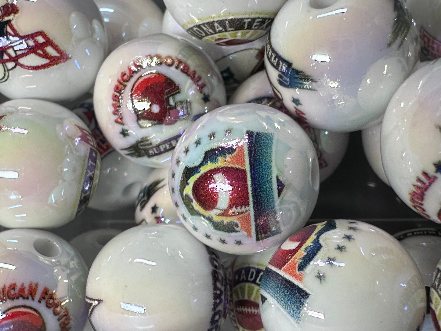 Football Sports 16mm Sports Print Beads • Set of 10 • Great for Pens, Keychains & Crafts-