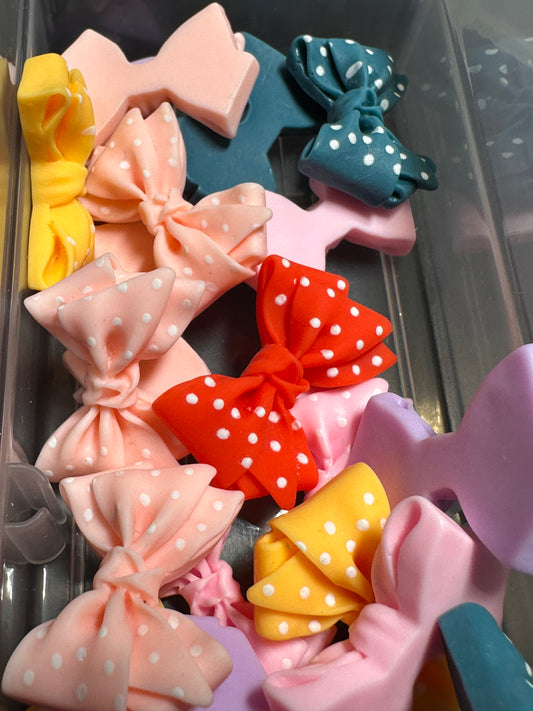 Bow acrylic flat back charms/ Three (3) charms included assorted colors/phone case charms/ DIY/polka dot bows