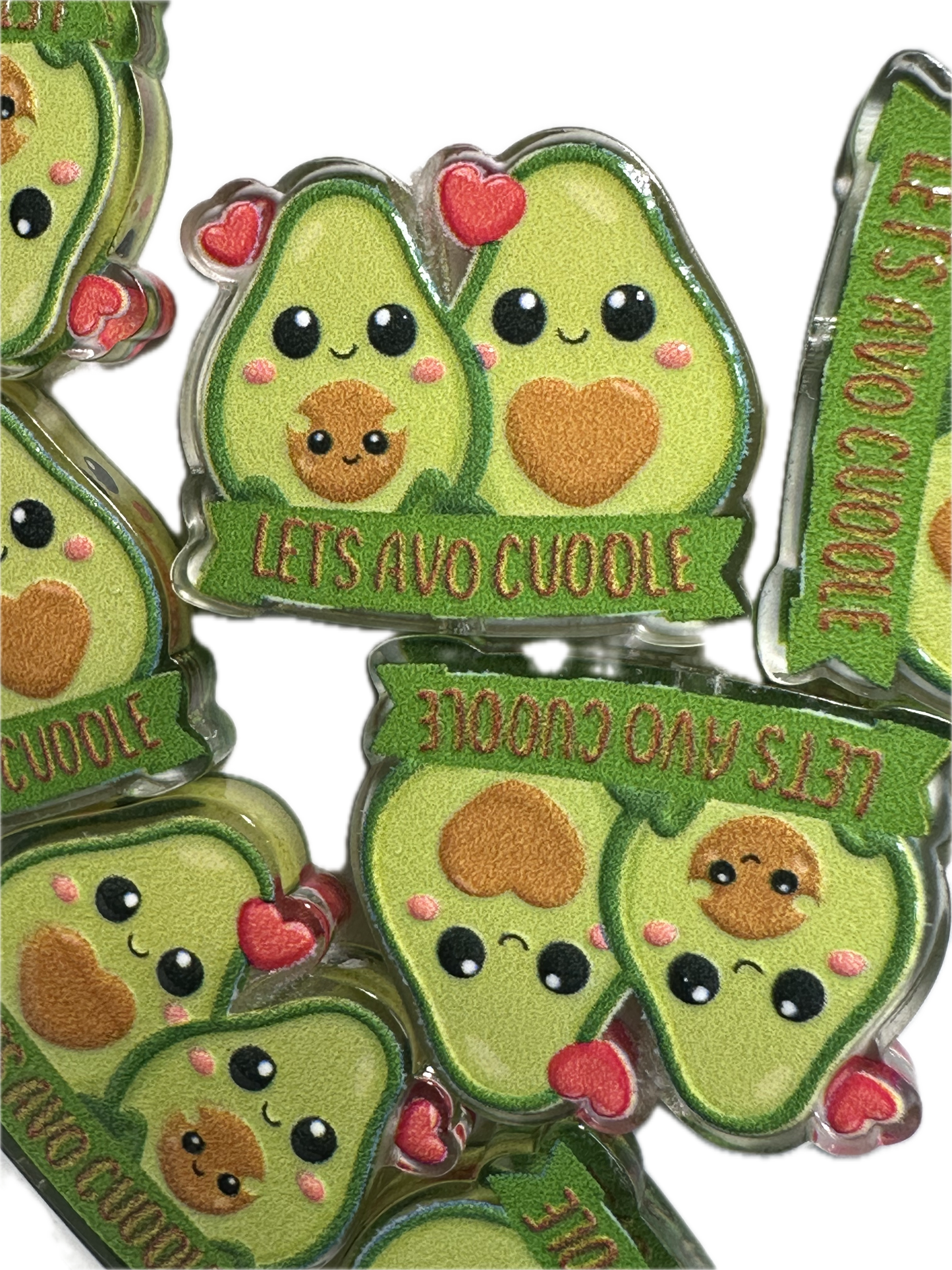 Lets Avocuddle acrylic focal bead- set of 2/ focal bead/ pen beading / keychain bead/ avocados
