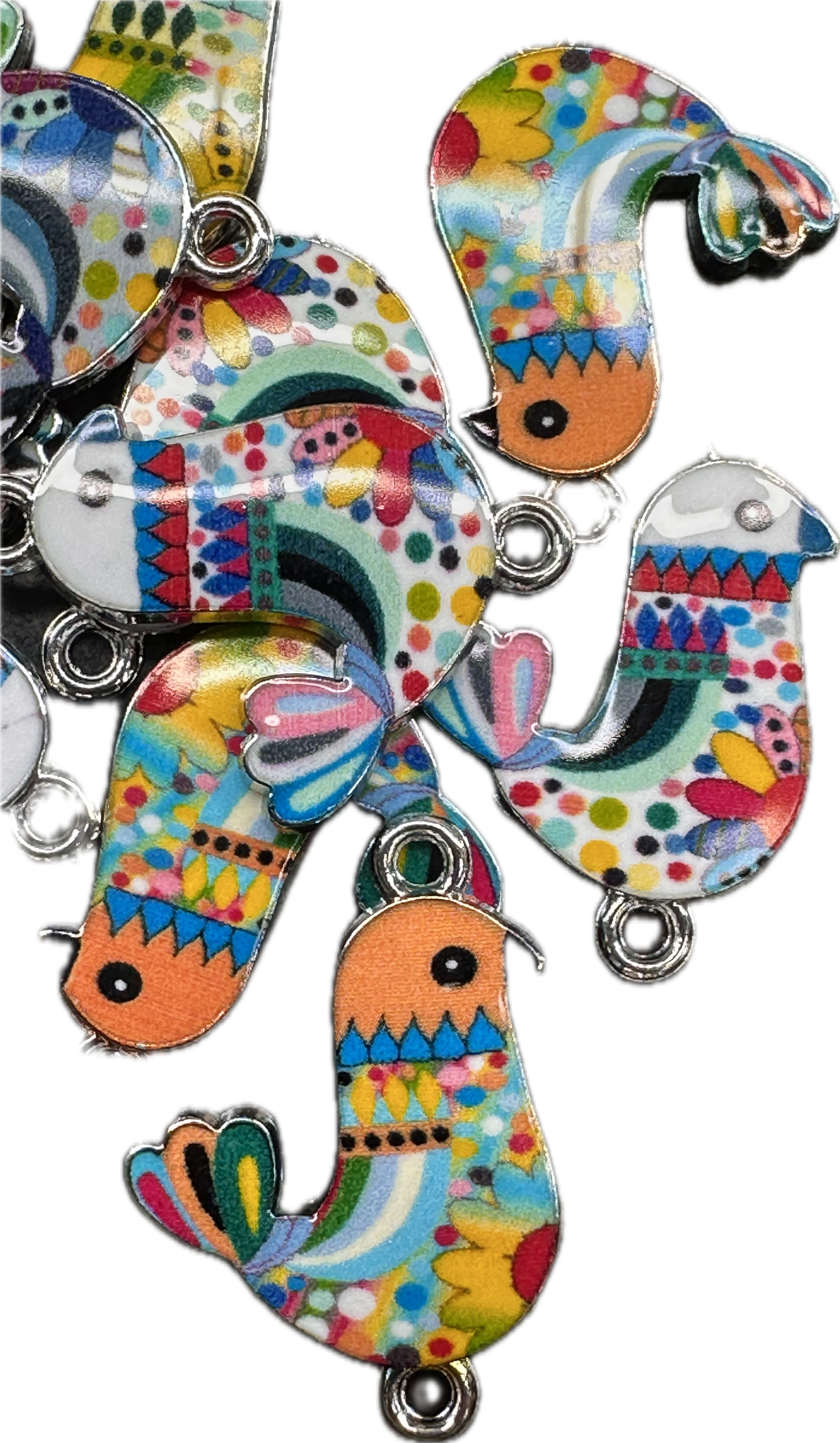 Colorful Enamel Bird Charms – Whimsical Metal Connectors (1, 5, or 10 Pieces)