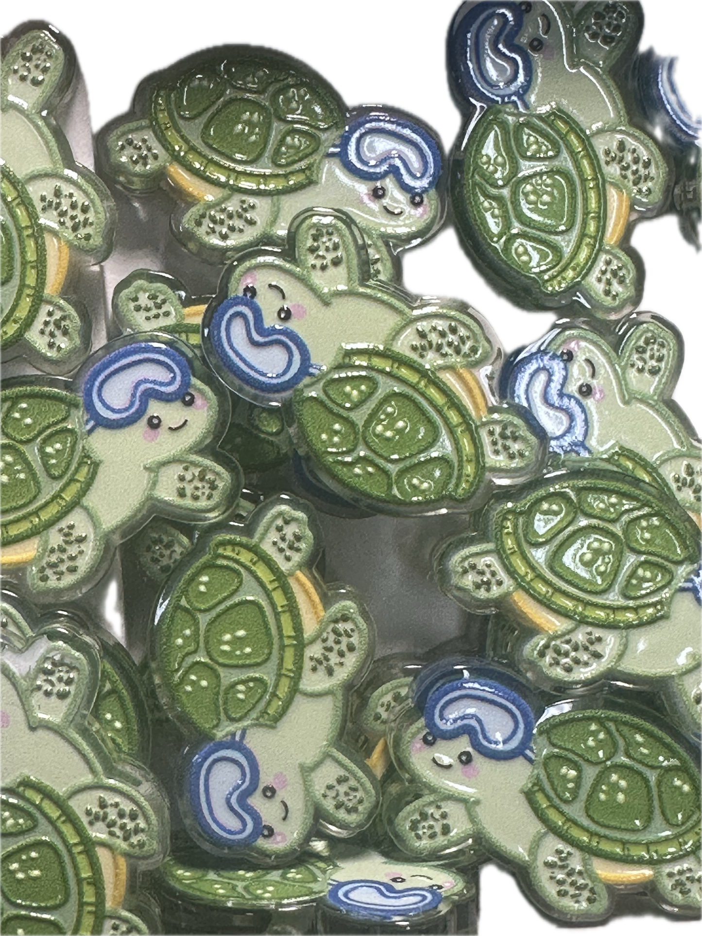 Sleepy turtle acrylic focal bead- set of 2/ focal bead/ pen beading / keychain bead /green turtle