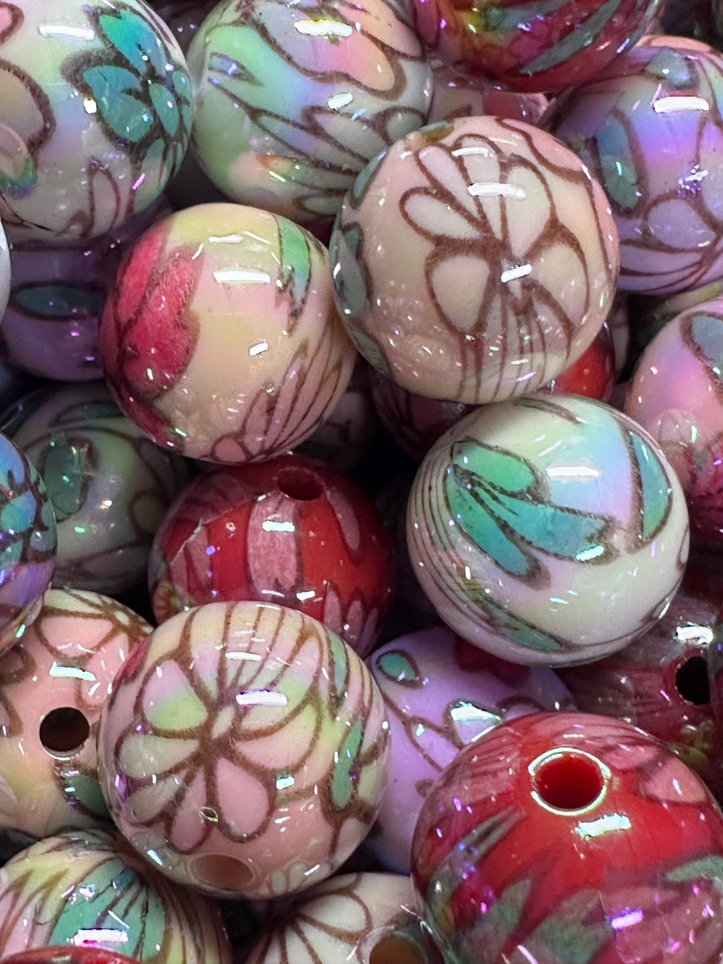 16mm Floral Acrylic Beads – Set of 10