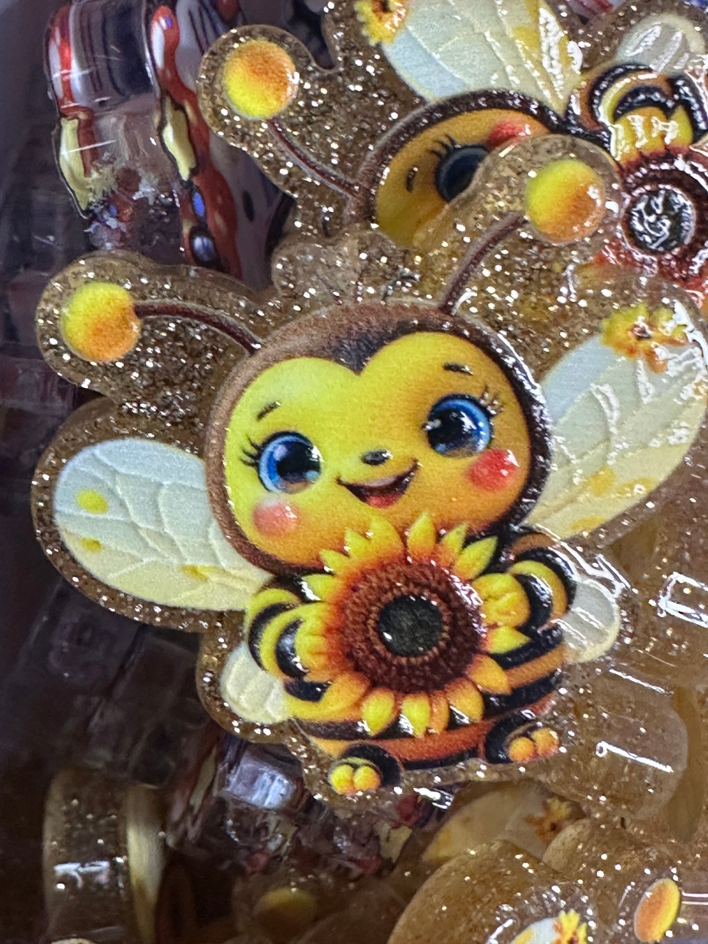 Bee acrylic focal bead- set of 2/ focal bead/ pen beading / keychain bead/