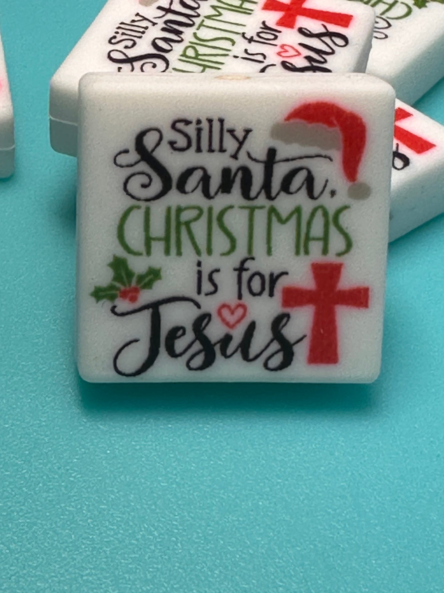 Christmas is for Jesus Focal Bead/ beadable pen/ Silicone bead/ keychain bead/Christmas Cross