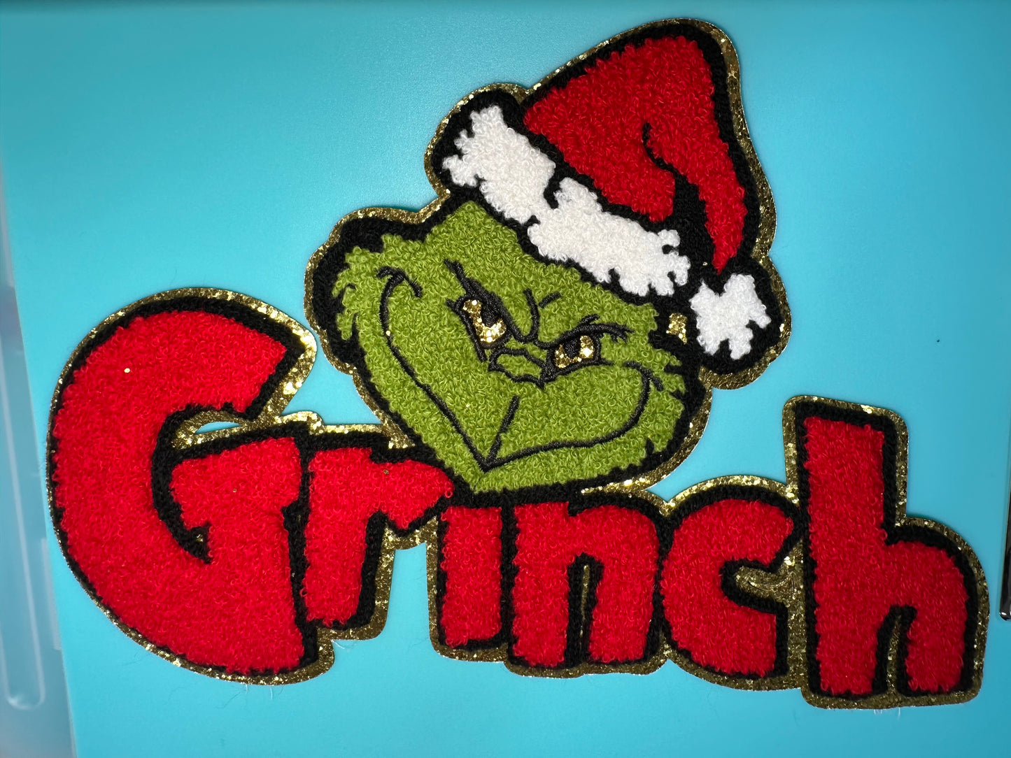 EVERYONES FAVORITE GROUCHY CHRISTMAS HATER PATCH LARGE APPROX.  11 X 7.5 -RED