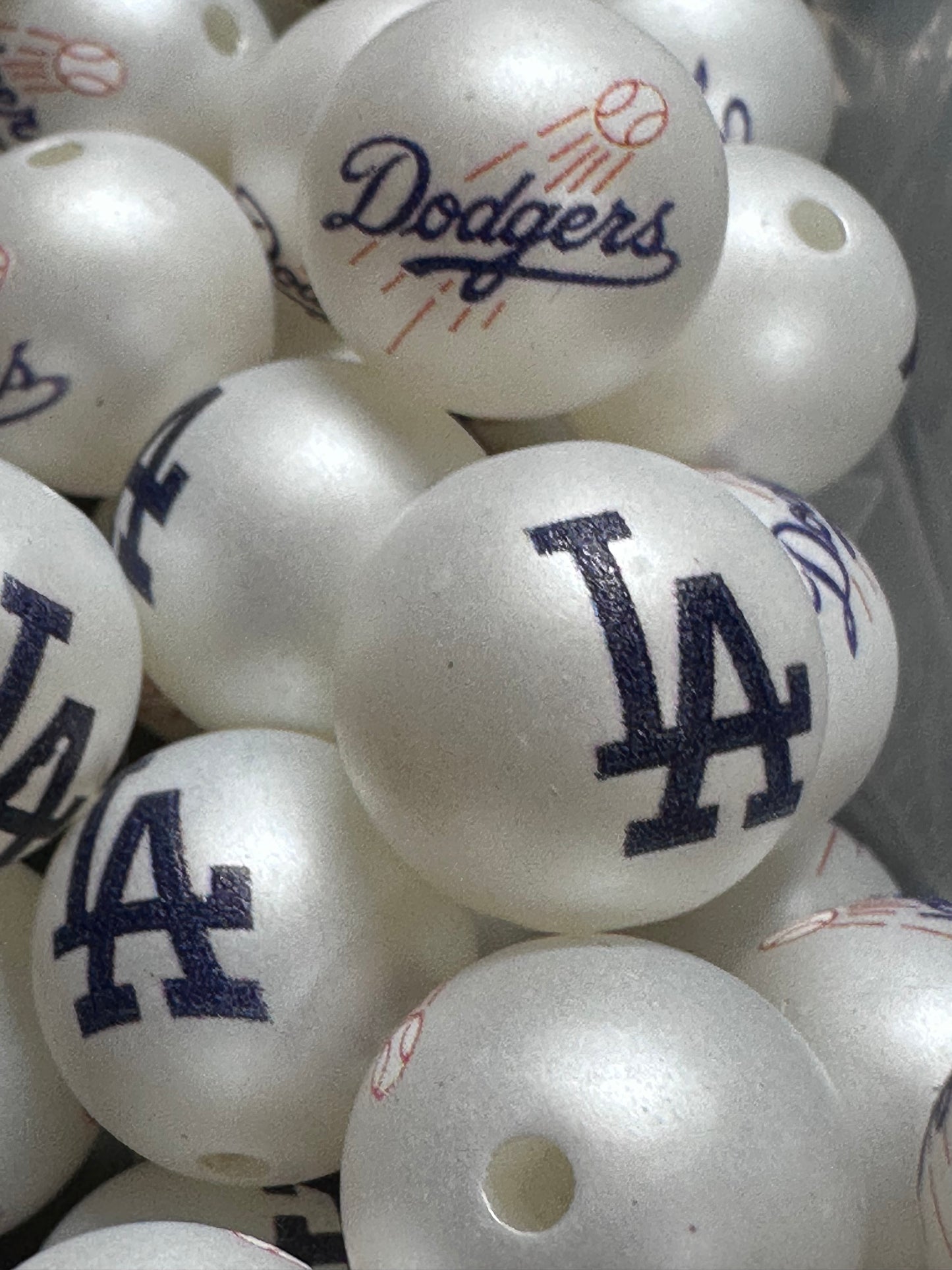 LA Dodgers 16mm Sports Print Beads • Set of 10 • Great for Pens, Keychains & Crafts- baseball
