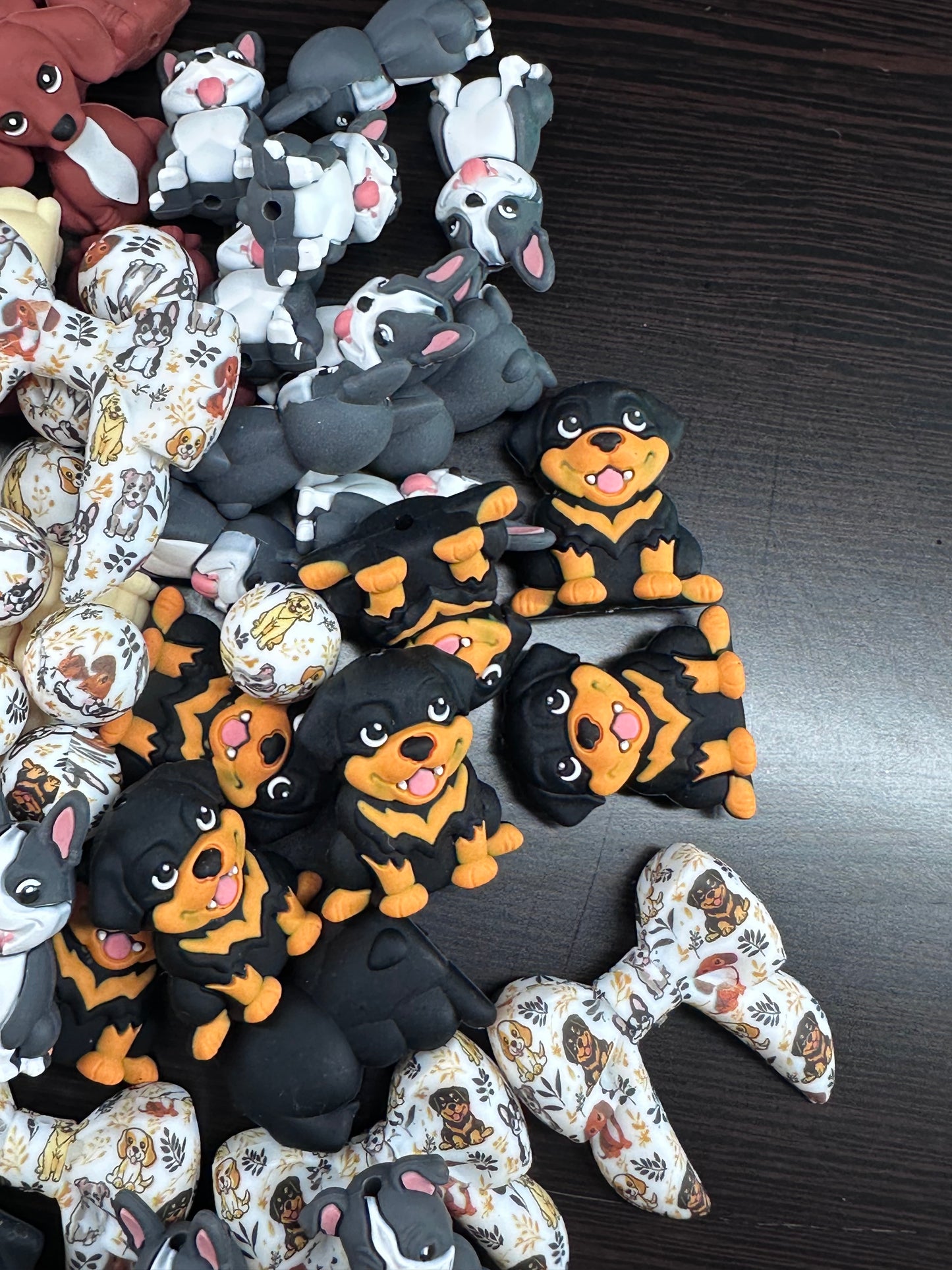 3D Dog silicone focal beads Golden Retriever, Pit Bull, Beagle, Rottweiler, Coon Hound, Frenchie - matching hoop and round beads