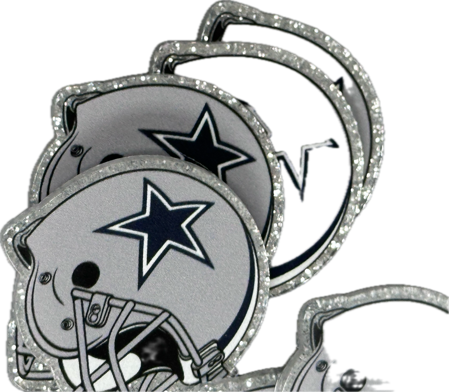 Planar Dallas Cowboys football helmet with a star on it -set of two (2) Badge Reel acrylic pieces/badge reel/ DIY keychain/ blue and grey/ approx. 3 inch