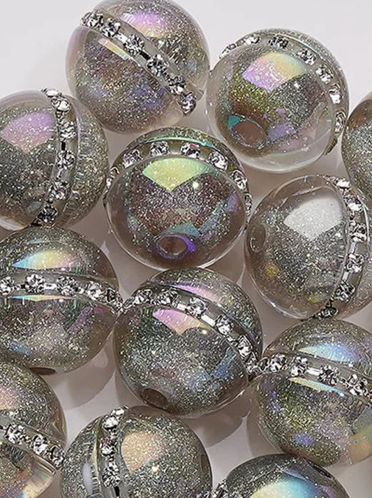 Five (5) acrylic light purple with rhinestone band/grey color with rhinestone beads/ fancy jewelry Bead/ beadable pen beads/ glitter bead/ DIY/ 16mm