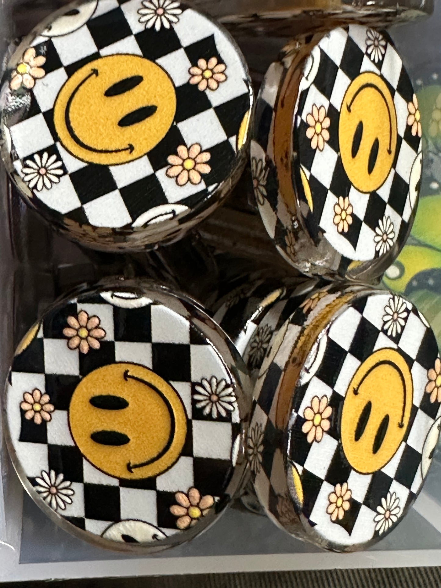 Smiley face checkered acrylic focal bead- set of 2/ focal bead/ pen beading / keychain bead/
