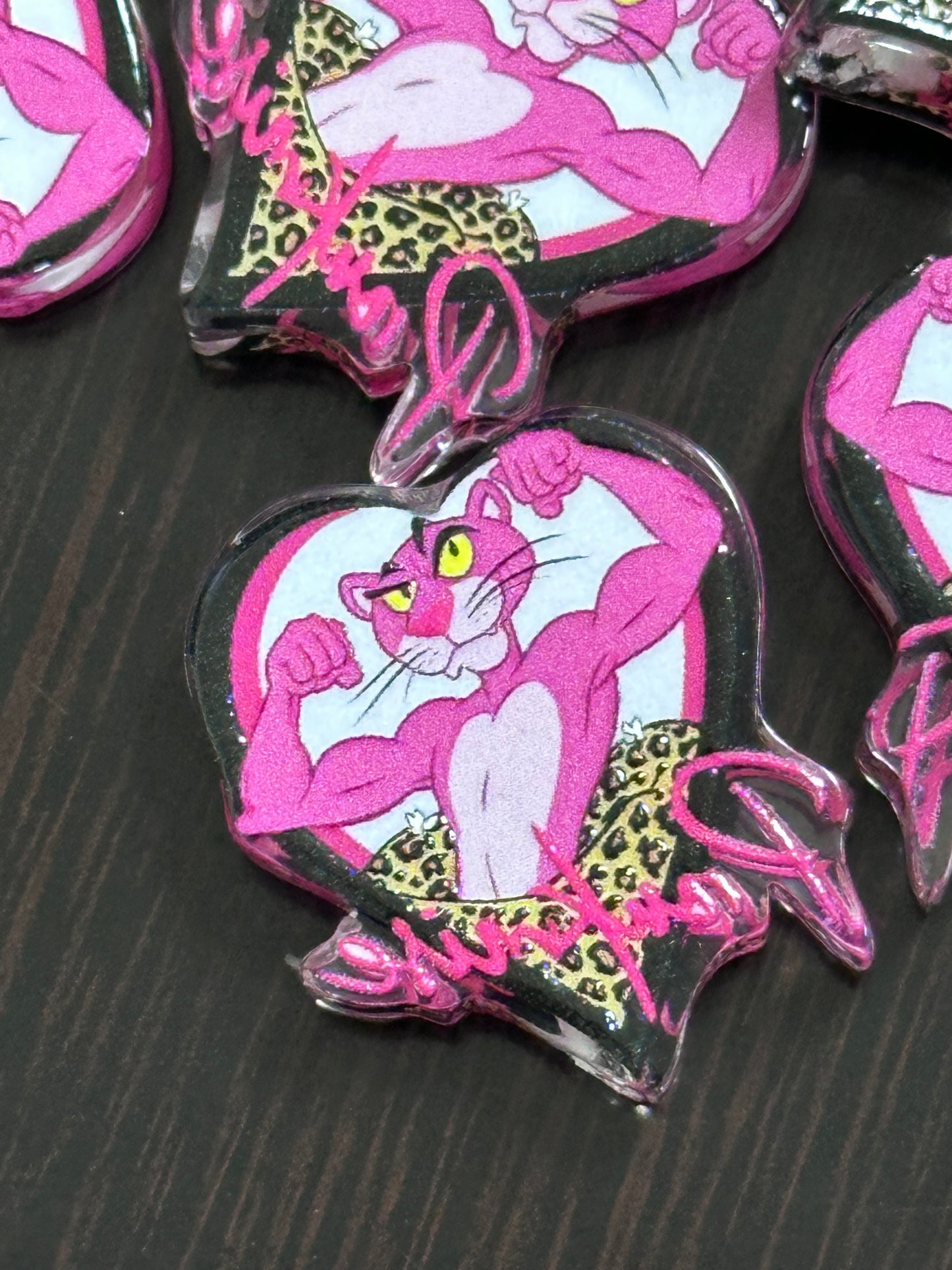 Pink cat acrylic focal bead- set of 2/ focal bead/ pen beading / keychain bead