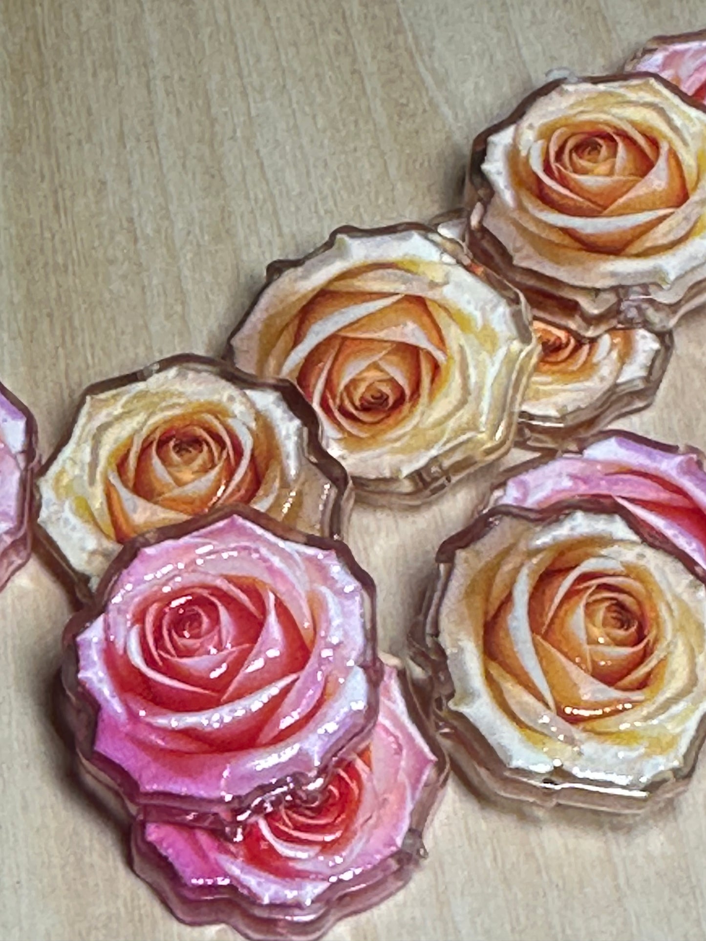Rose flower acrylic focal bead- set of 2/ focal bead/ pen beading / keychain bead/ pink and cream