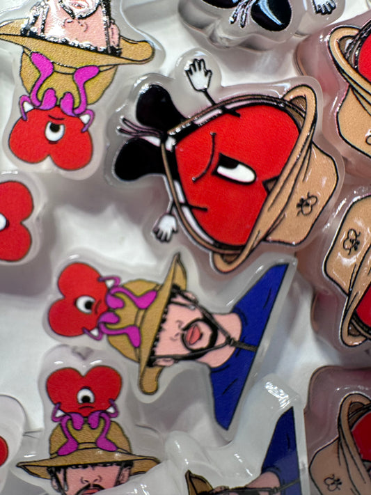 Heart acrylic focal bead- set of 2 (one of each design) / focal bead/ pen beading / keychain bead
