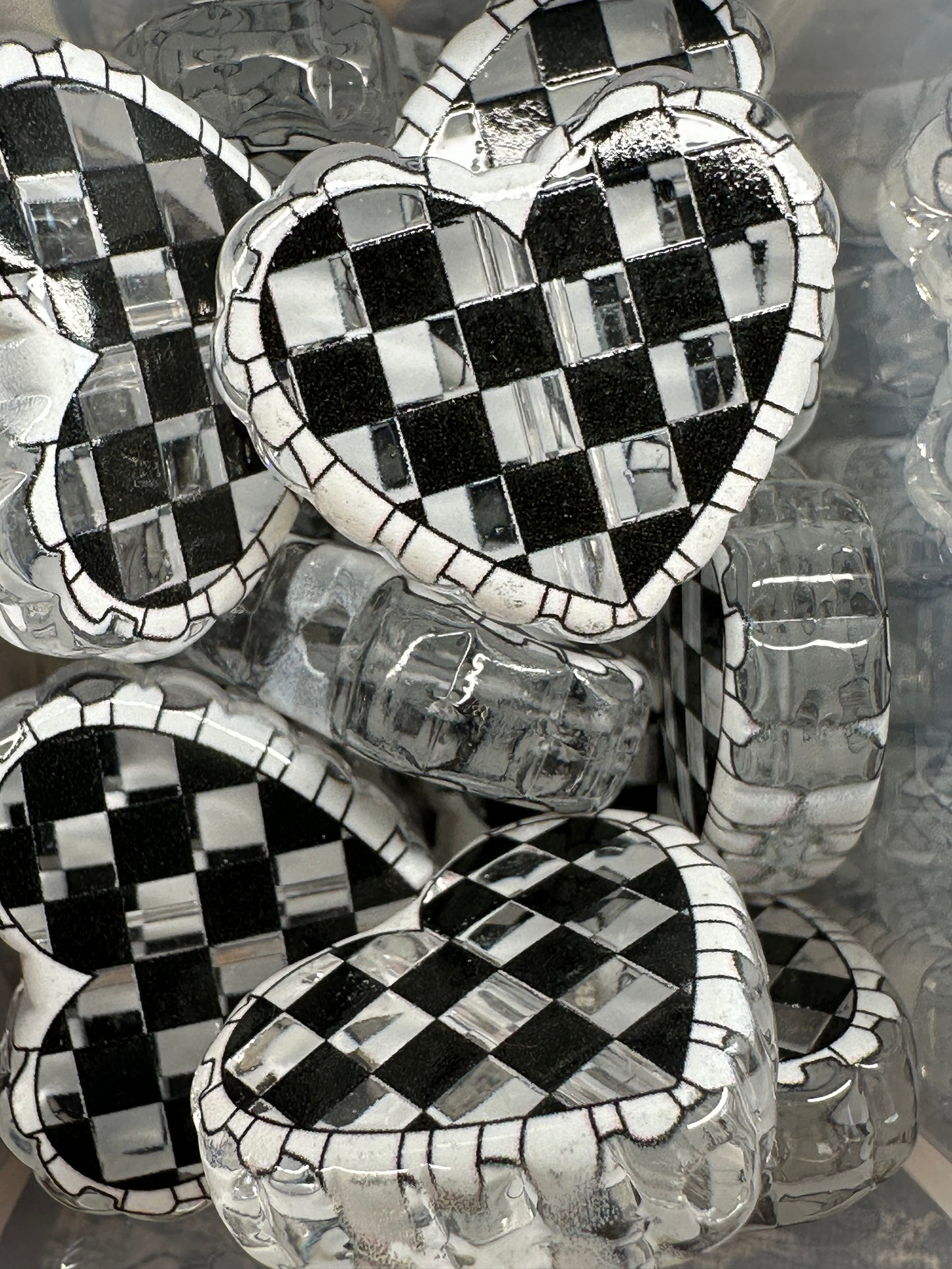 Checkered heart acrylic focal bead- set of 2/ focal bead/ pen beading / keychain bead/