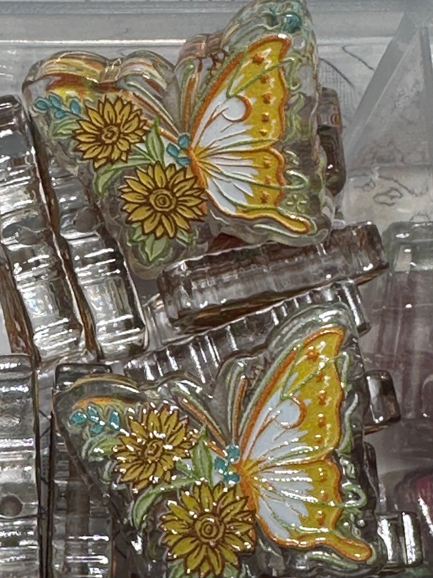 Yellow Sunflower butterfly acrylic focal bead- set of 2/ focal bead/ pen beading / keychain bead/ Summer/ Floral bead