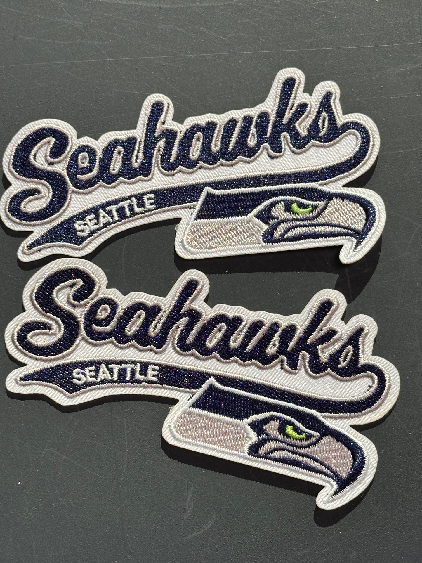 SEATTLE SEAHAWKS EMBROIDERED IRON ON PATCH/ SIZE APPROX 4" x 2"/ QUALITY MATERIAL/FABRIC PATCHES/FOOTBALL TEAM