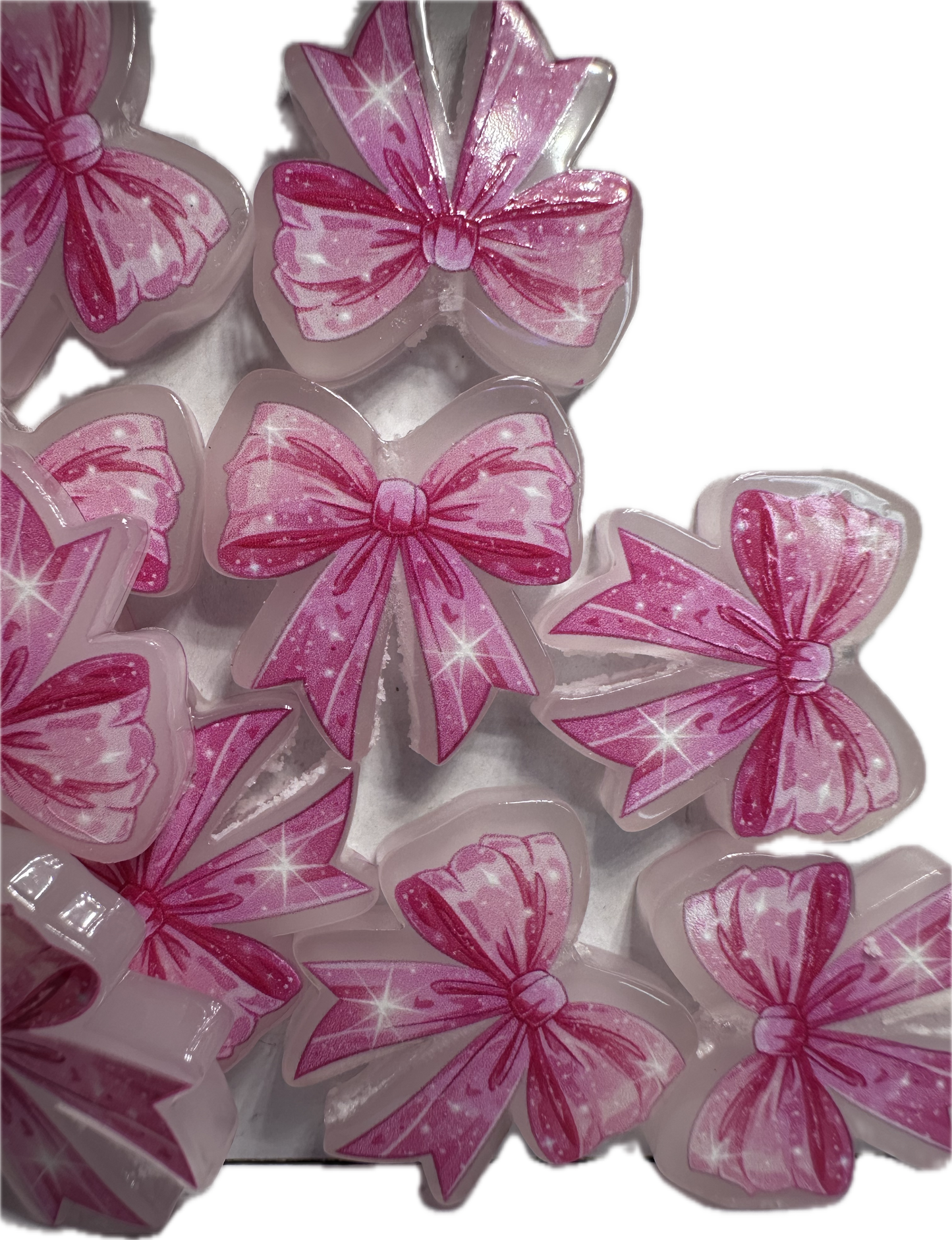 Luminous pink bow acrylic focal bead- set of 2/ focal bead/ pen beading / keychain bead/ glow in the dark