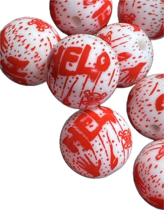 Horror HELP printed beads /15 mm round shaped/beadable pen/ keychain bead/10 beads included