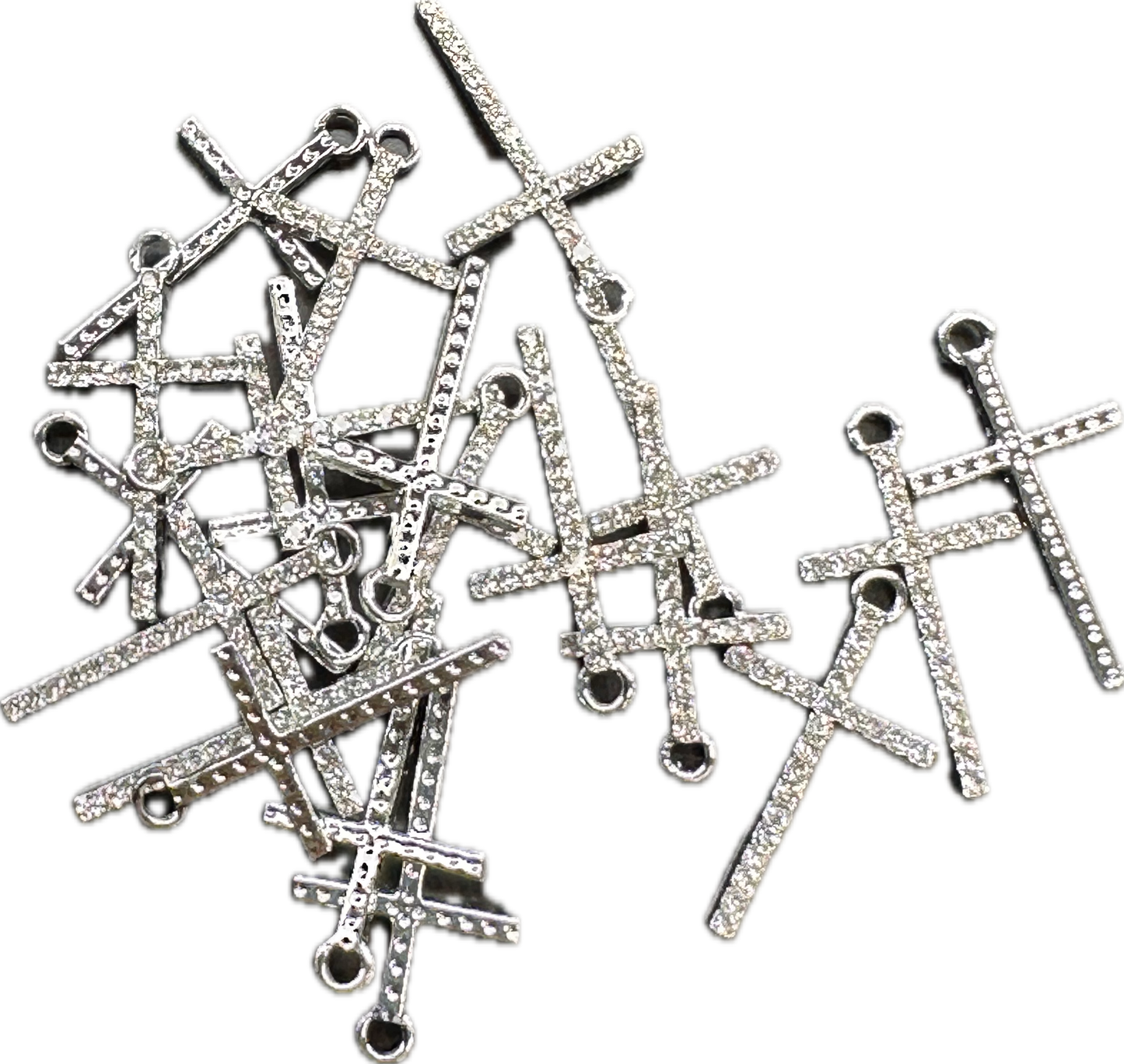 Rhinestone Cross Charms – Silver Color Pendants (1, 5, or 10 Pieces