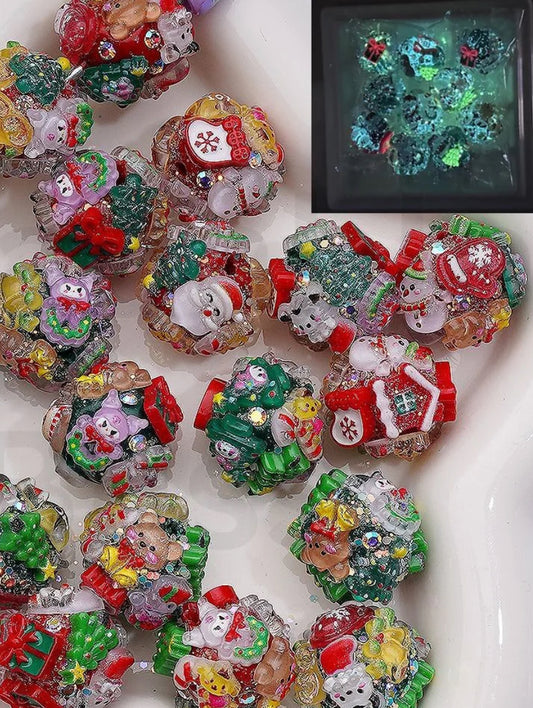 Fancy handmade glow in the dark Christmas beads/luminous/fancy Beads/ beadable pen/ keychain bead/ /20mm approx./ clay beads with charms/tree/sanrio/house/kuku/poncho/ bear