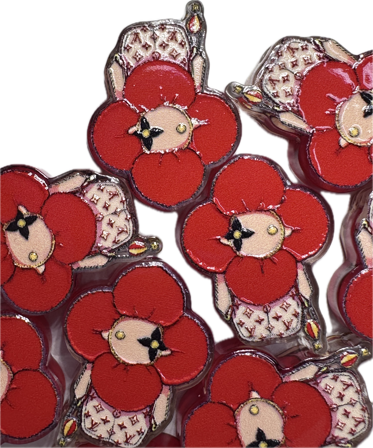 Design Red Flower acrylic focal bead- set of 2/ focal bead/ pen beading / keychain bead/