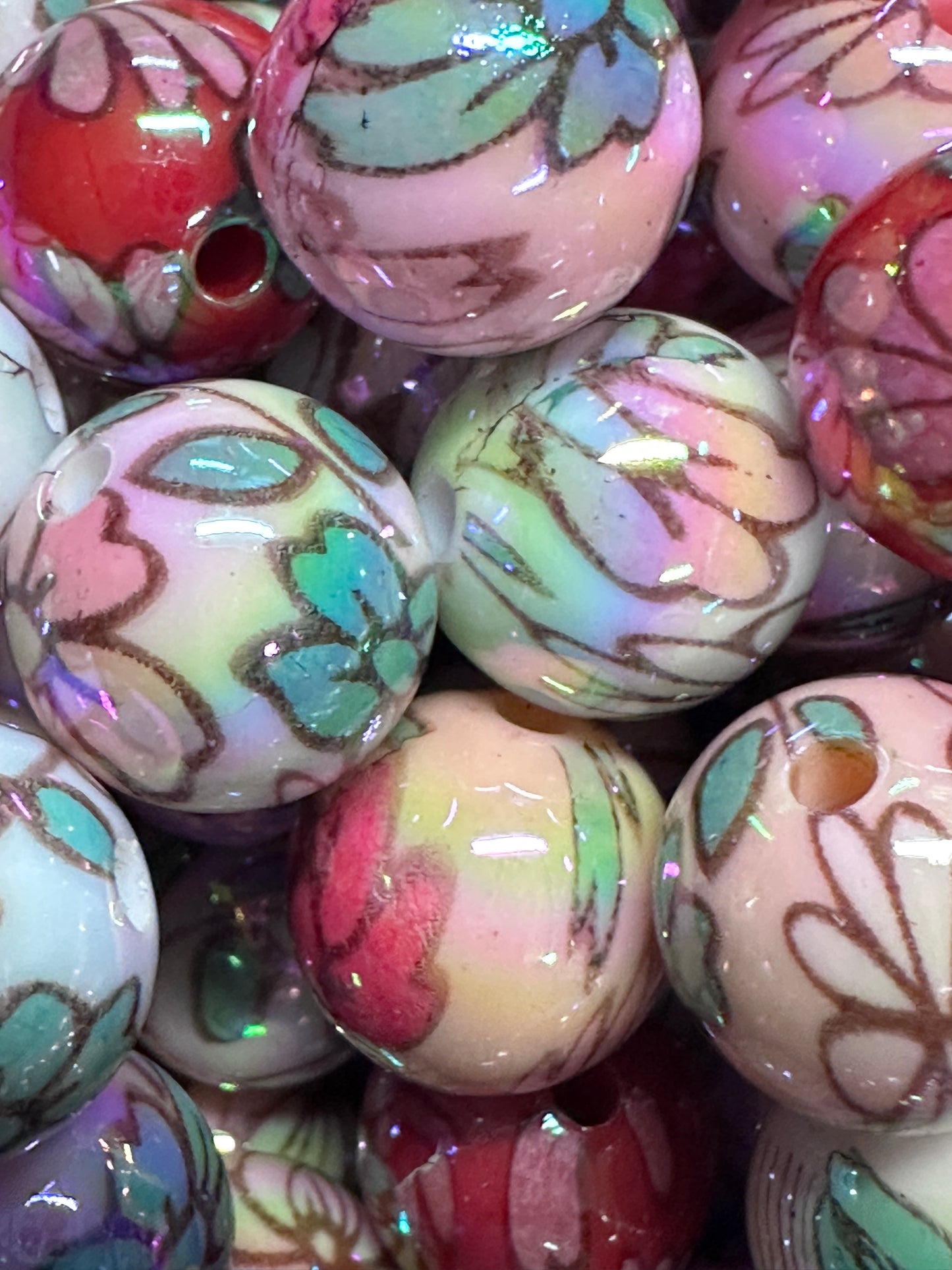 16mm Floral Acrylic Beads – Set of 10