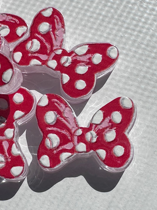 Red bow with polka dots acrylic focal bead- set of 2/ focal bead/ pen beading / keychain bead