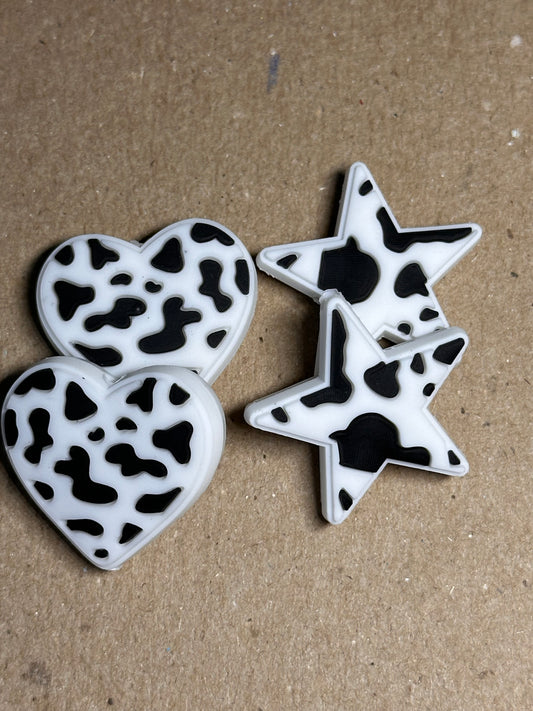 Cow print star and heart Focal Bead