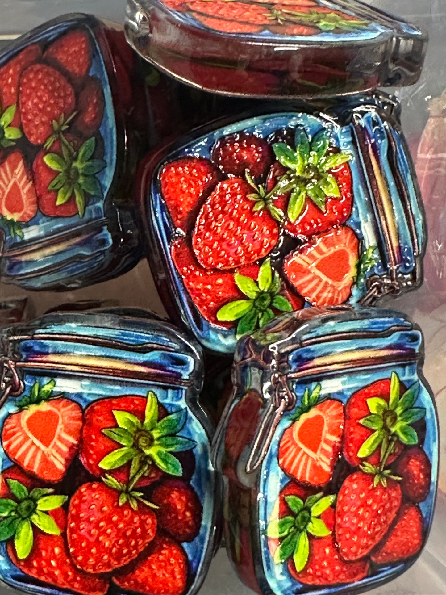 Canned strawberries acrylic focal bead- set of 2/ focal bead/ pen beading / keychain bead/ glass jar of strawberry