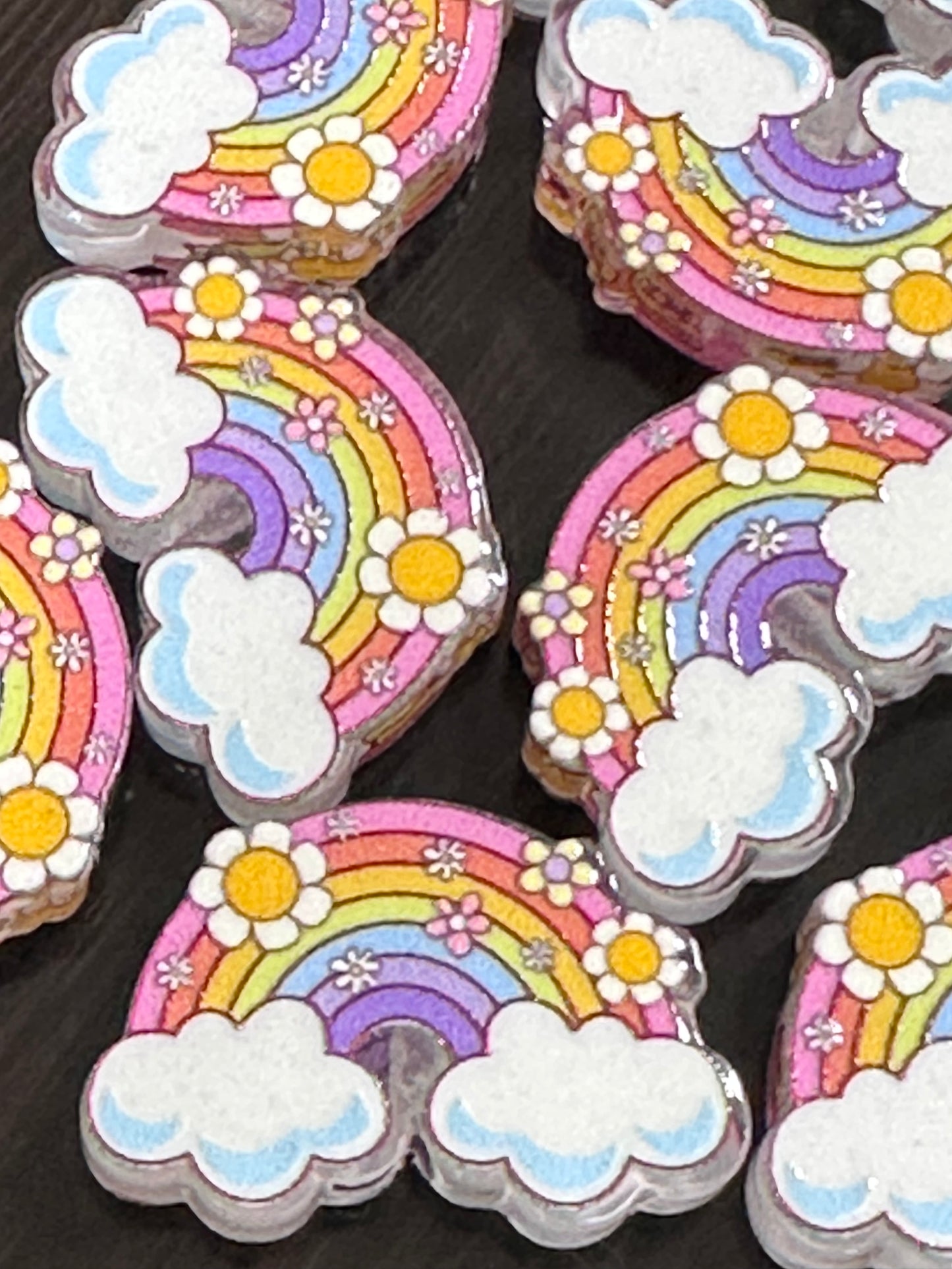 Rainbow with clouds acrylic focal bead- set of 2/ focal bead/ pen beading / keychain bead/