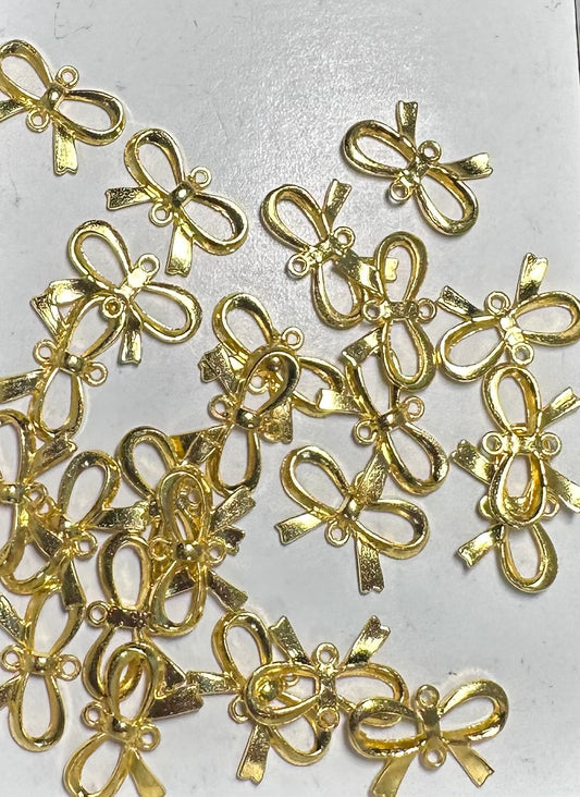 Gold bow with bottom loop for dangles metal charms/ DIY charm bracelet/ DIY necklace/