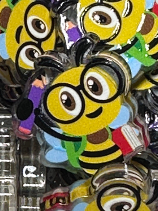 Yellow Teacher Bee acrylic focal bead- set of 2/ focal bead/ pen beading / keychain bead/ Summer/Bee