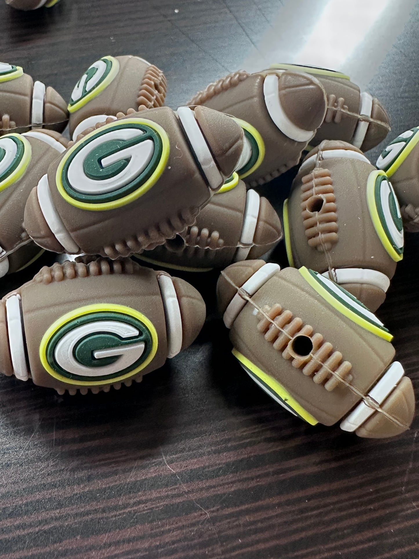 3D Green Bay Packers focal bead /football shaped silicone pen bead #2