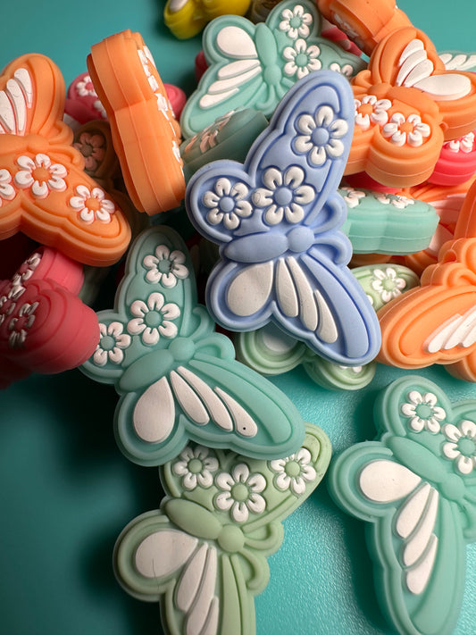 Butterfly/ flowers/ Focal Bead/ beadable pen/ Silicone  bead/ keychain bead/