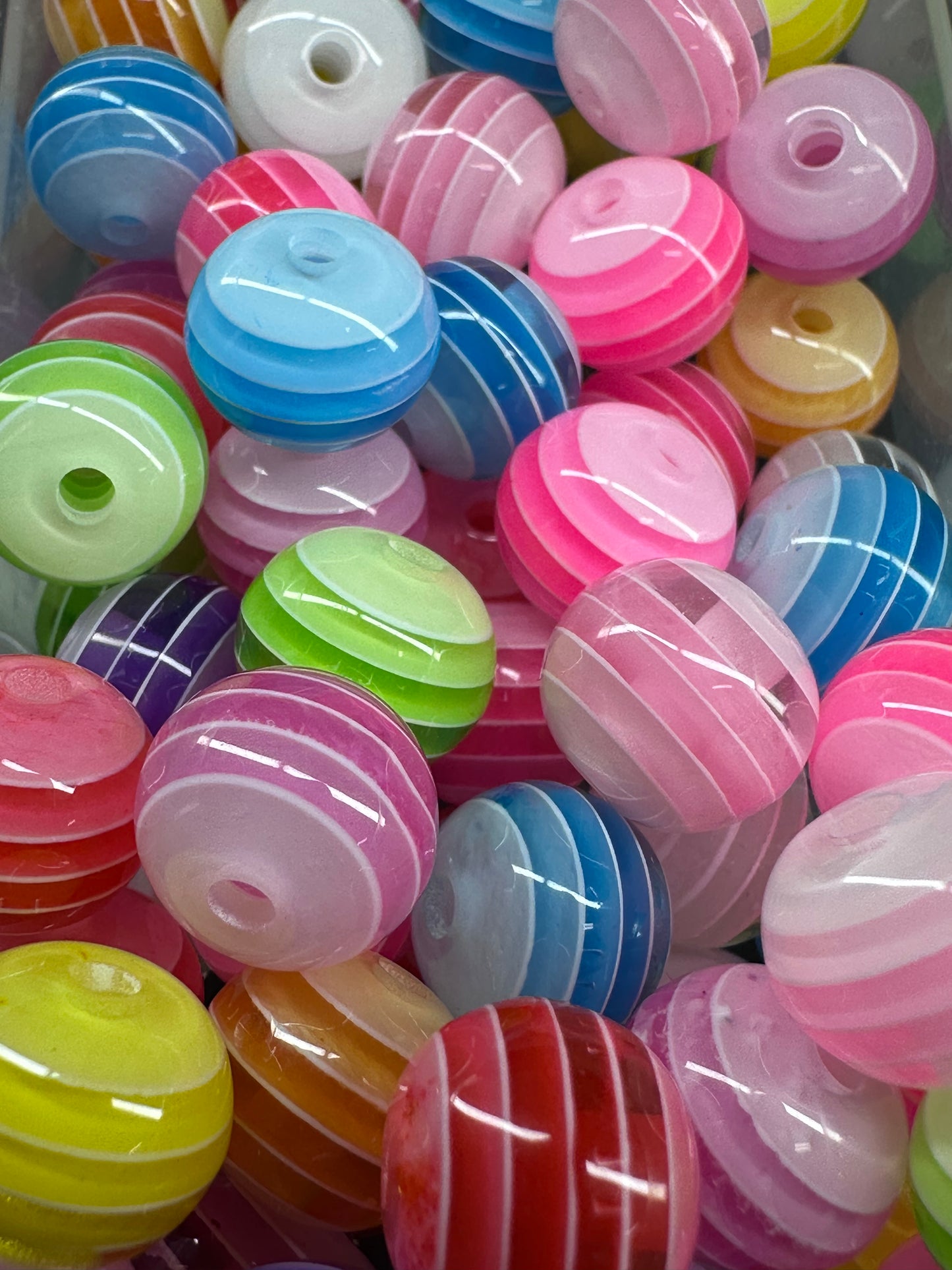 Acrylic clear beads with color stripes/beadable pen/ keychain bead/ 10 beads included/ approx 12mm