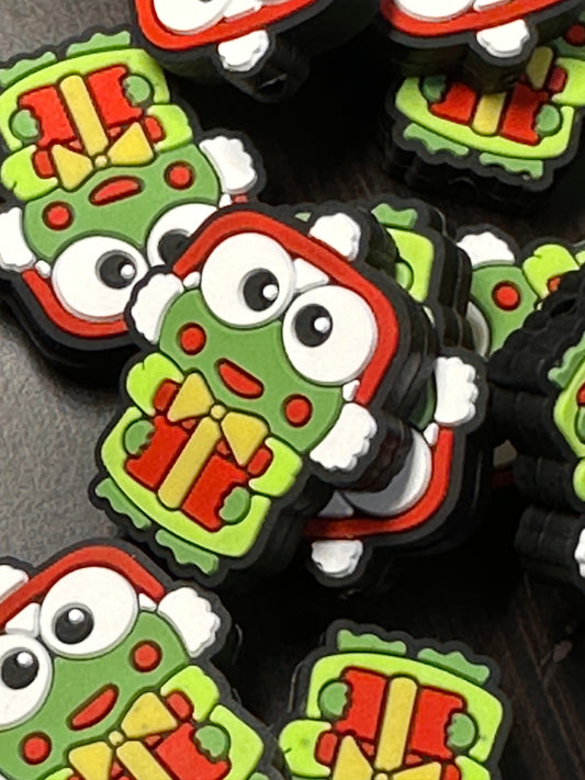 Christmas Focal Bead/ beadable pen/ Silicone  bead/ keychain bead/ green frog