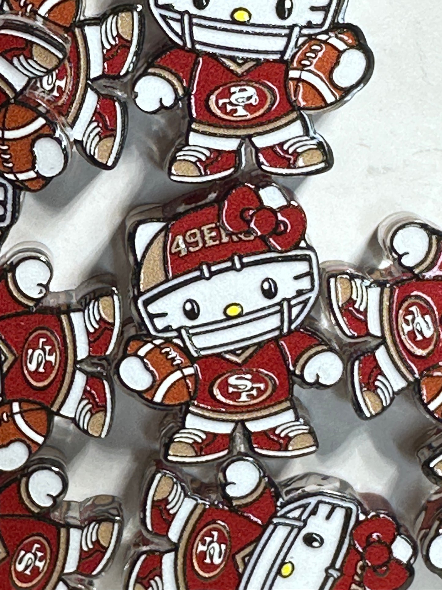 Cat football player with ball acrylic focal bead- set of 2/ focal bead/ pen beading / keychain bead/ red and gold