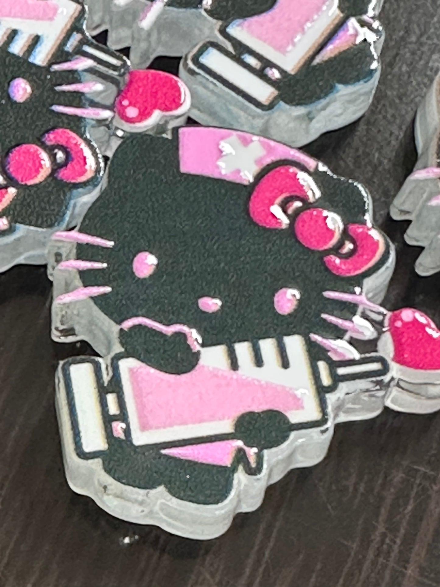 Black cat nurse acrylic focal bead- set of 2/ focal bead/ pen beading / keychain bead/doctor/hospital