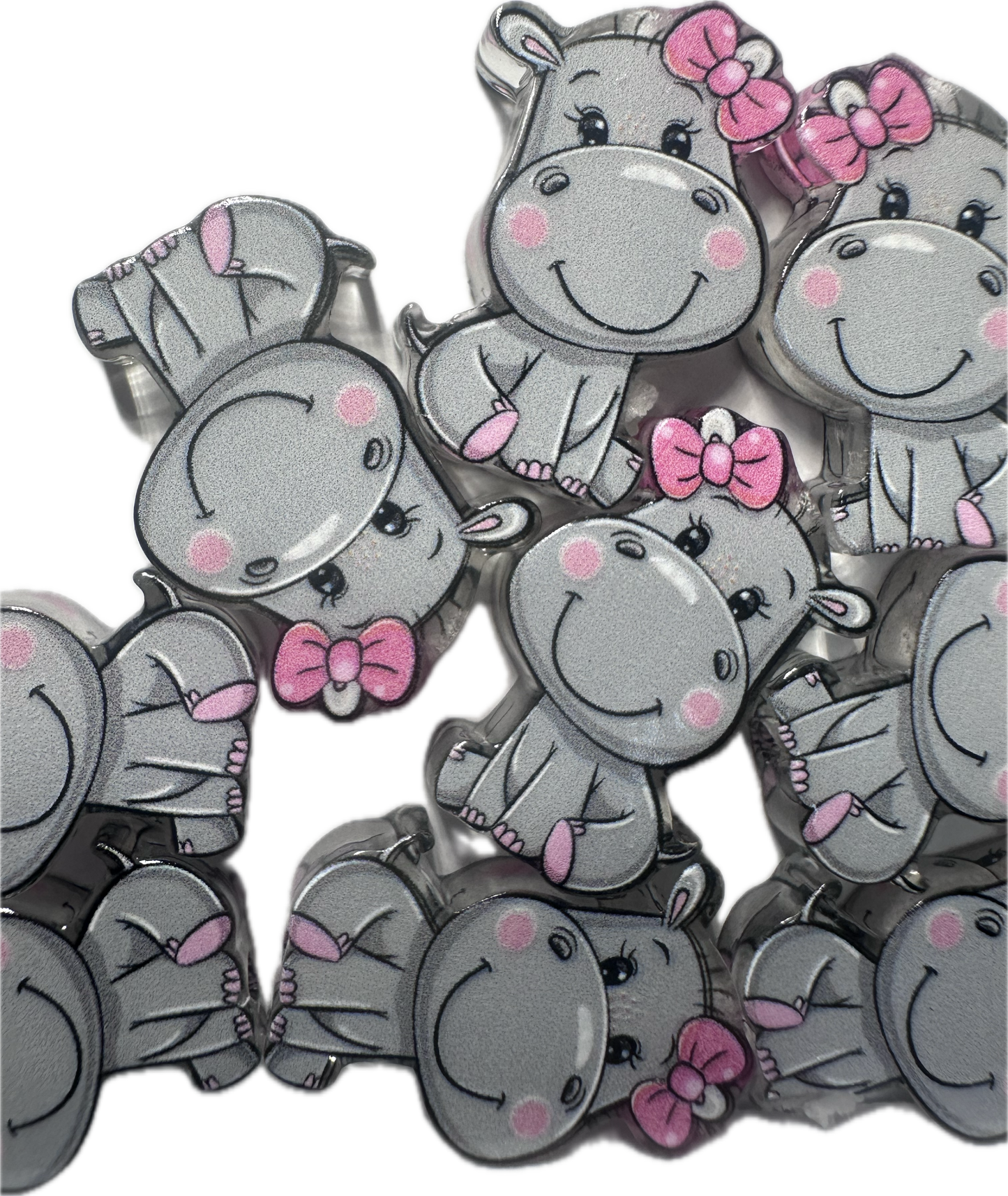 Hippo with bow acrylic focal bead- set of 2/ focal bead/ pen beading / keychain bead/