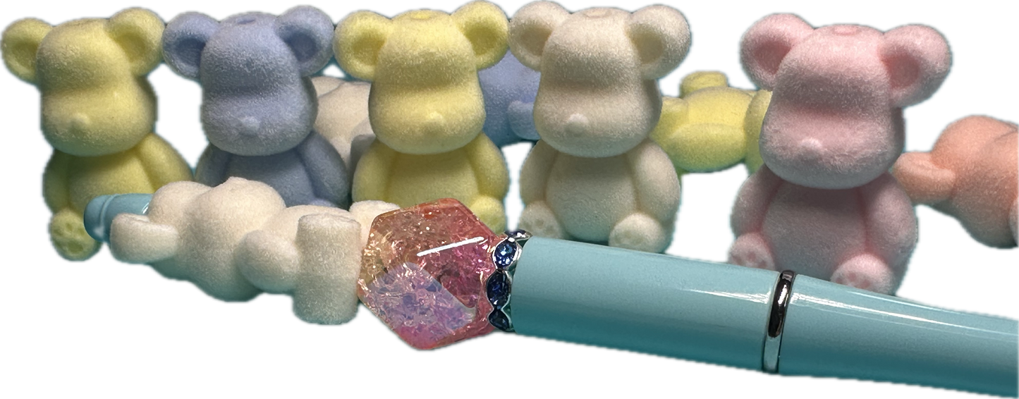 Flocked bears/Focal Bead/ beadable pen/ fuzzy bear bead/ keychain bead